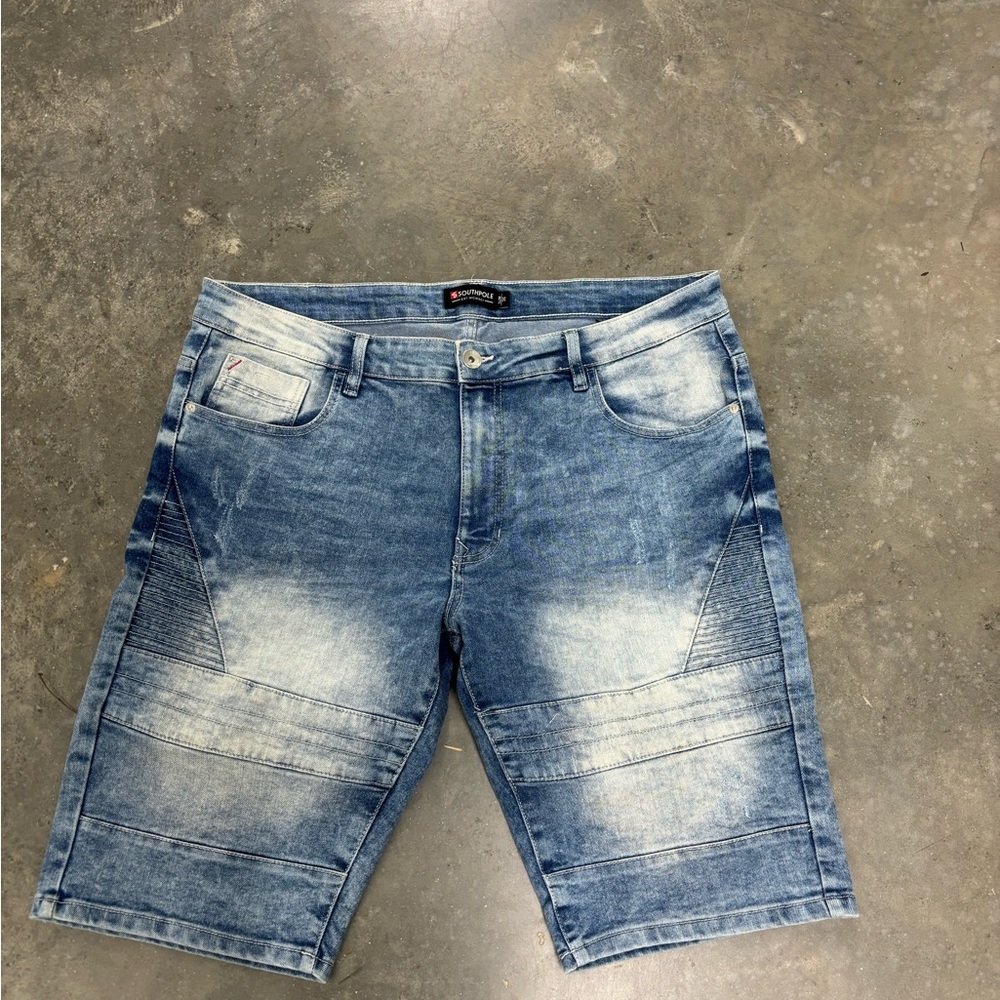 SouthPole Y2K Hipster Streetwear Slim Jean Shorts Blue Distressed Mens 36